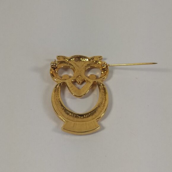 Owl Pin Brooch Pin Gold Tone MCM Mid Century Modern Minimalist Novelty Fun - Picture 5 of 8